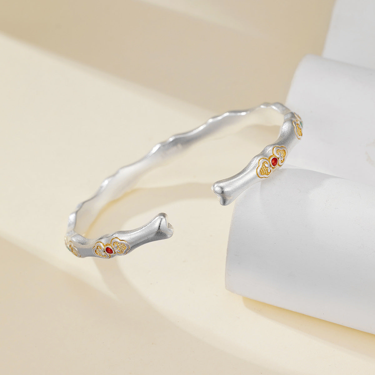 Bamboo-themed Sterling Silver Bracelet With Bamboo-Node Design