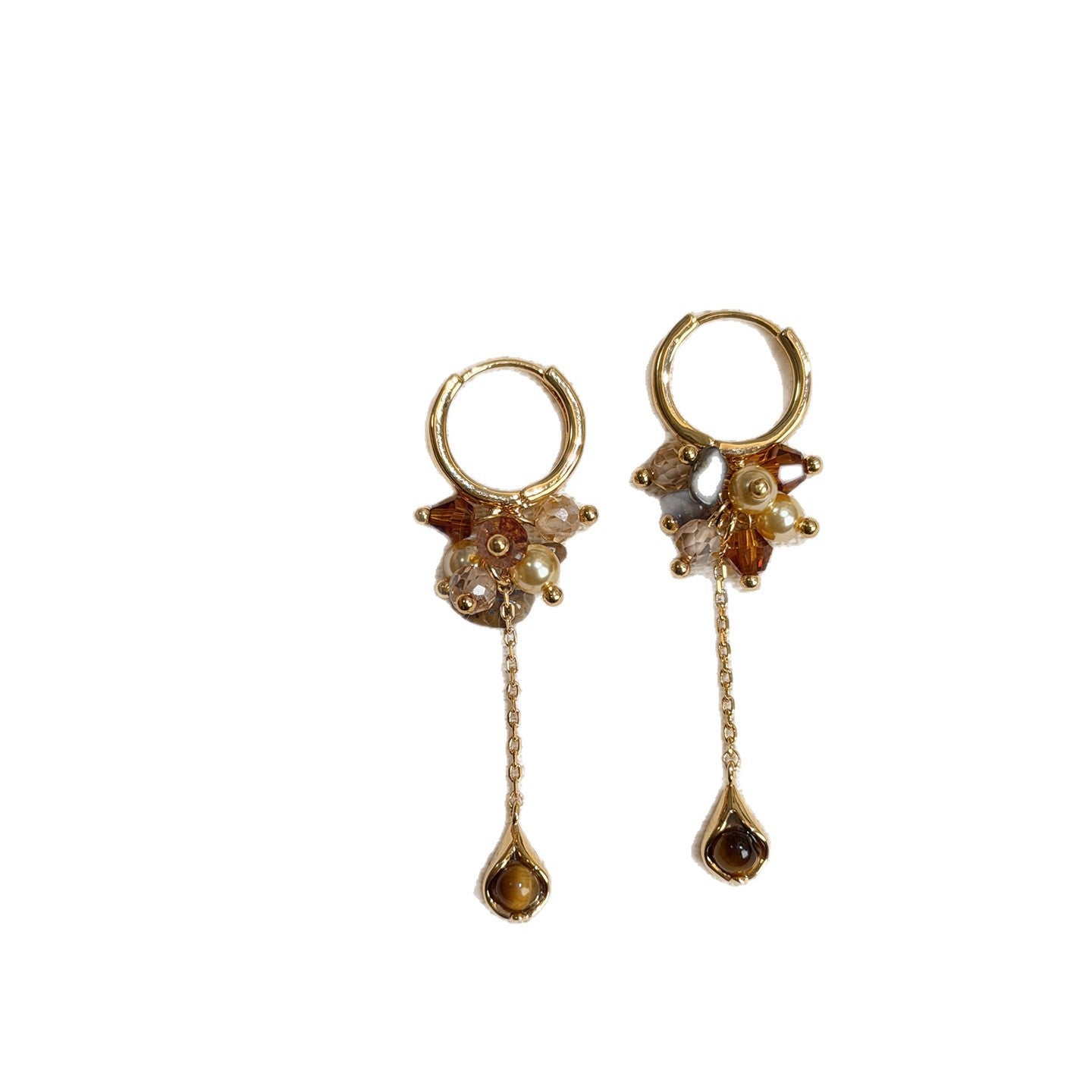 Tigers Eye Tassel Pearl Earrings For Women
