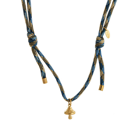 Stainless Steel Gold Mushroom Lucky Charm Necklace With Zircon Inlays