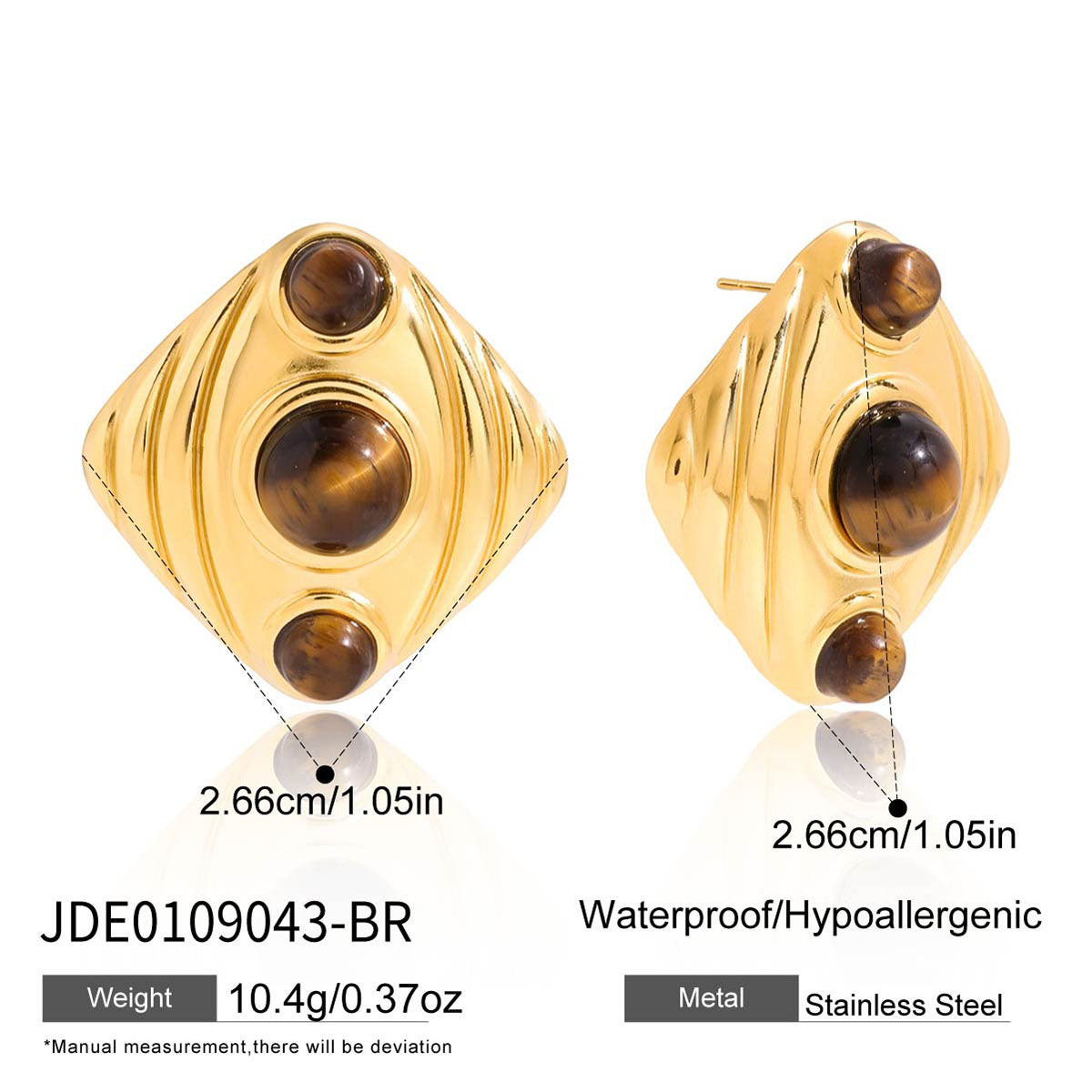 Titanium Steel Tigers Eye Stud Earrings Light Luxury Ear Jewelry