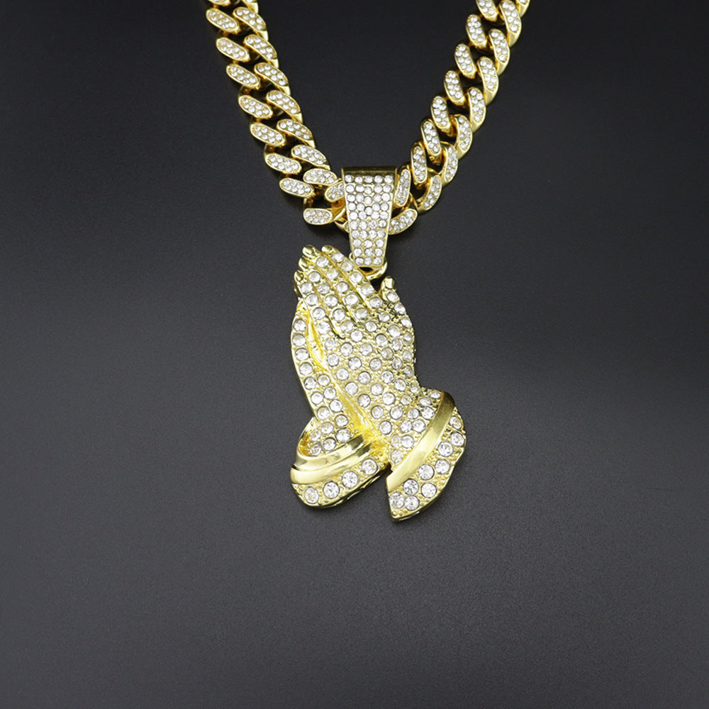 Vintage Hip Hop Alloy Necklace Buddha Hand Pendant