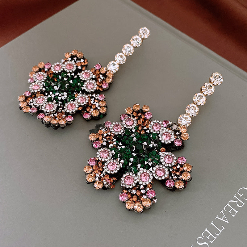 Silver Needle Retro Rhinestone Stud Earrings Women Vintage  Stone High End Light Luxury Jewelry Gift