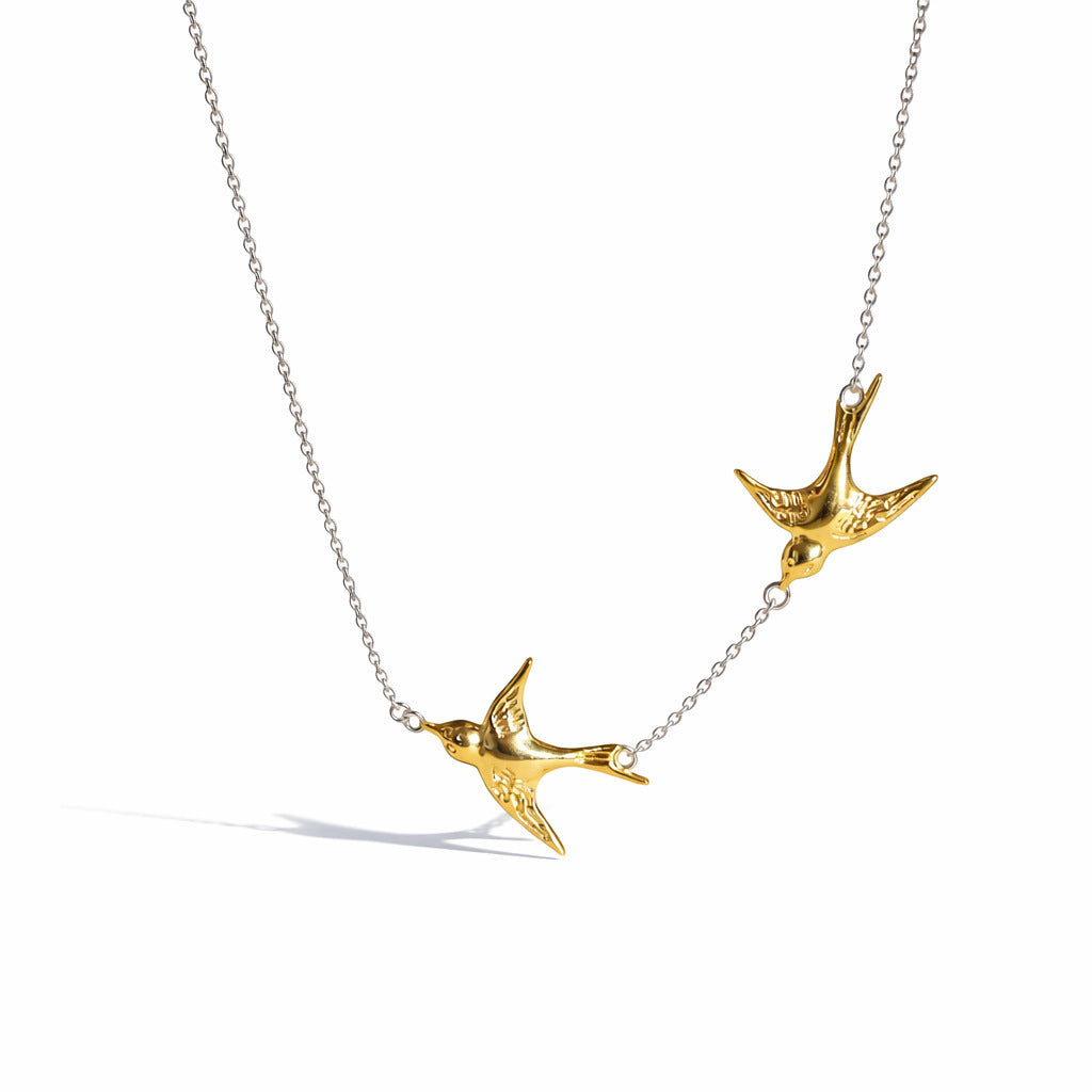 Stainless Steel Double Swallow Pendant Necklace